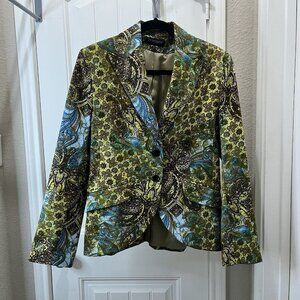 Classico Made in Italy Green Paisley Lined Floral Blazer Jacket Womens Size 6